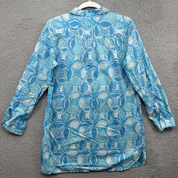 Lilly Pulitzer Captiva Tunic Shirt Womens Medium Print Button Front Blue India - Picture 6 of 11